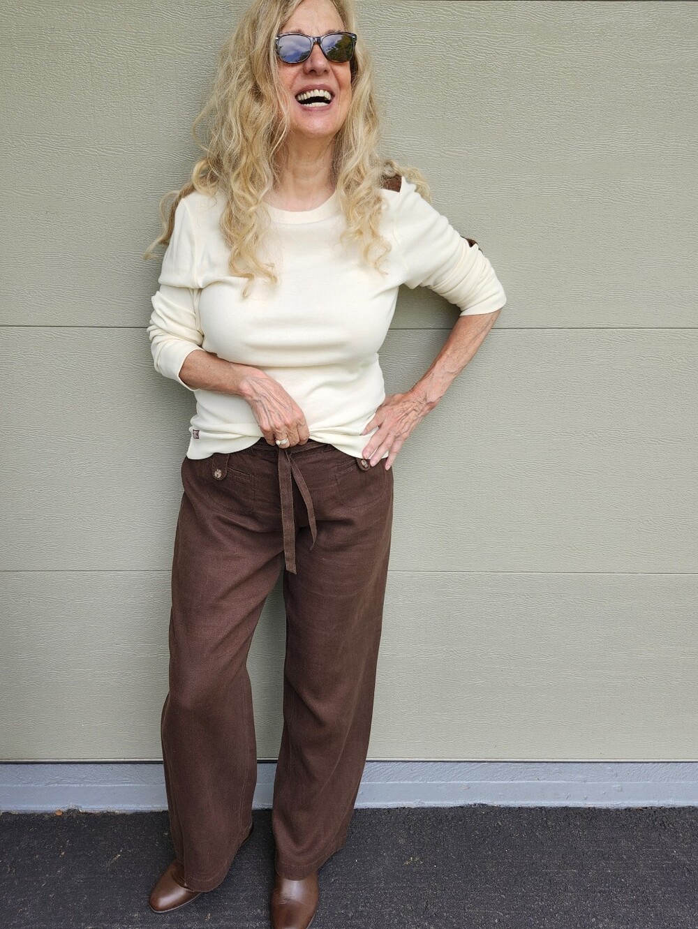 Ralph Lauren Cream Long T & Brown Charter Club Linen Pants Pro Clean, P10-L, $48